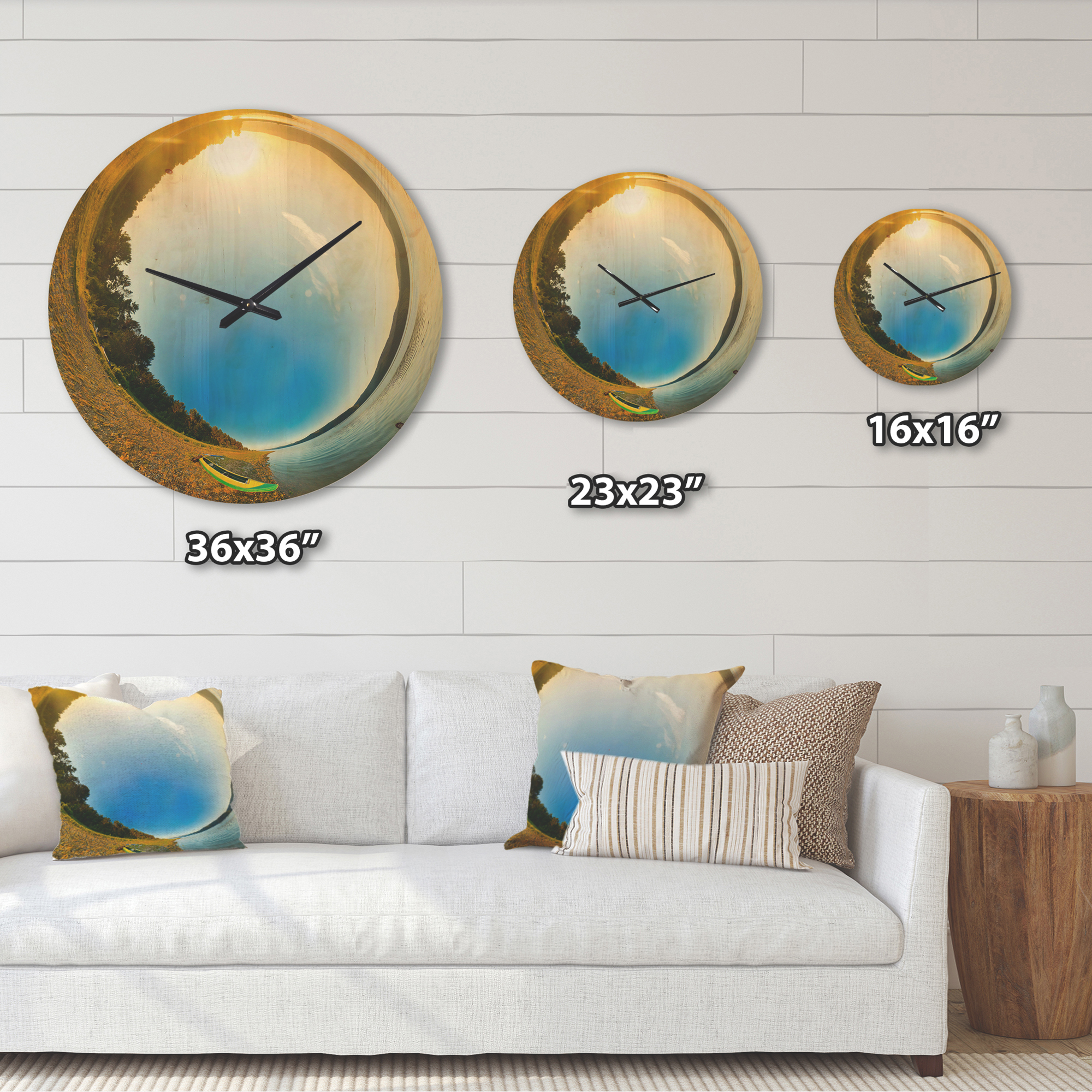 Designart 'Kayak At River Bank Little Planet ' Modern Wood Wall Clock