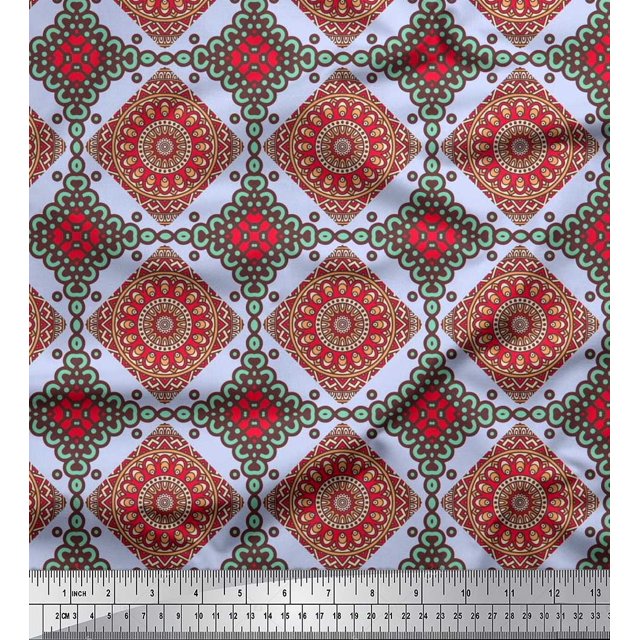 Soimoi Rayon Crepe Fabric Floral Mandala Printed Fabric 1 Yard 46 Inch Wide