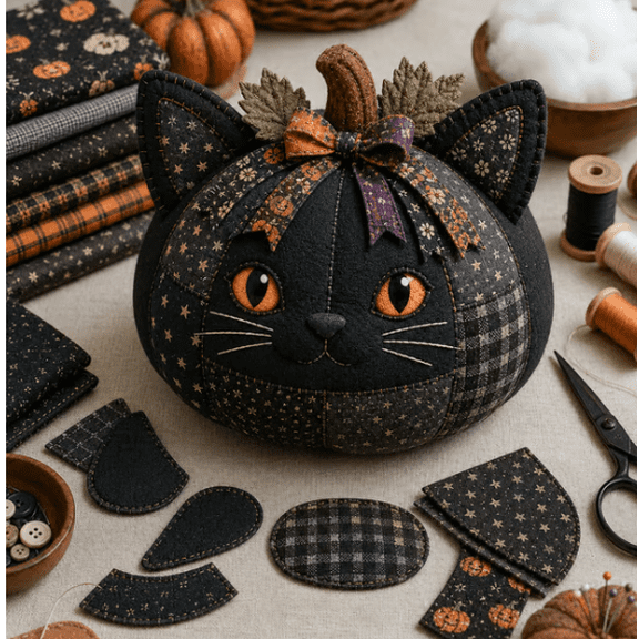 DIY Animal Pumpkin Sewing Kit, Woodland Animal Fabric Pumpkin Craft Supplies, Creative Indoor Fall Home Decoration Cat