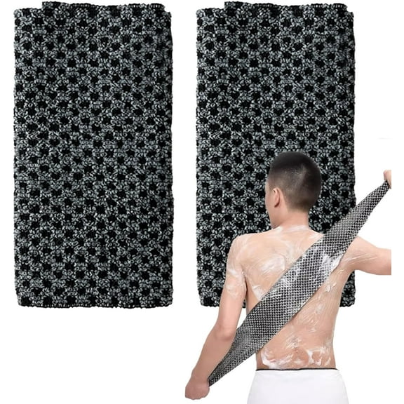 2 Pcs Japanese Back Scrubber Set, Exfoliating Shower Towel, Extra Long Exfoliating Washcloth For Men Women, Scrub Cloth For Body Cleaning And Massage (Black)