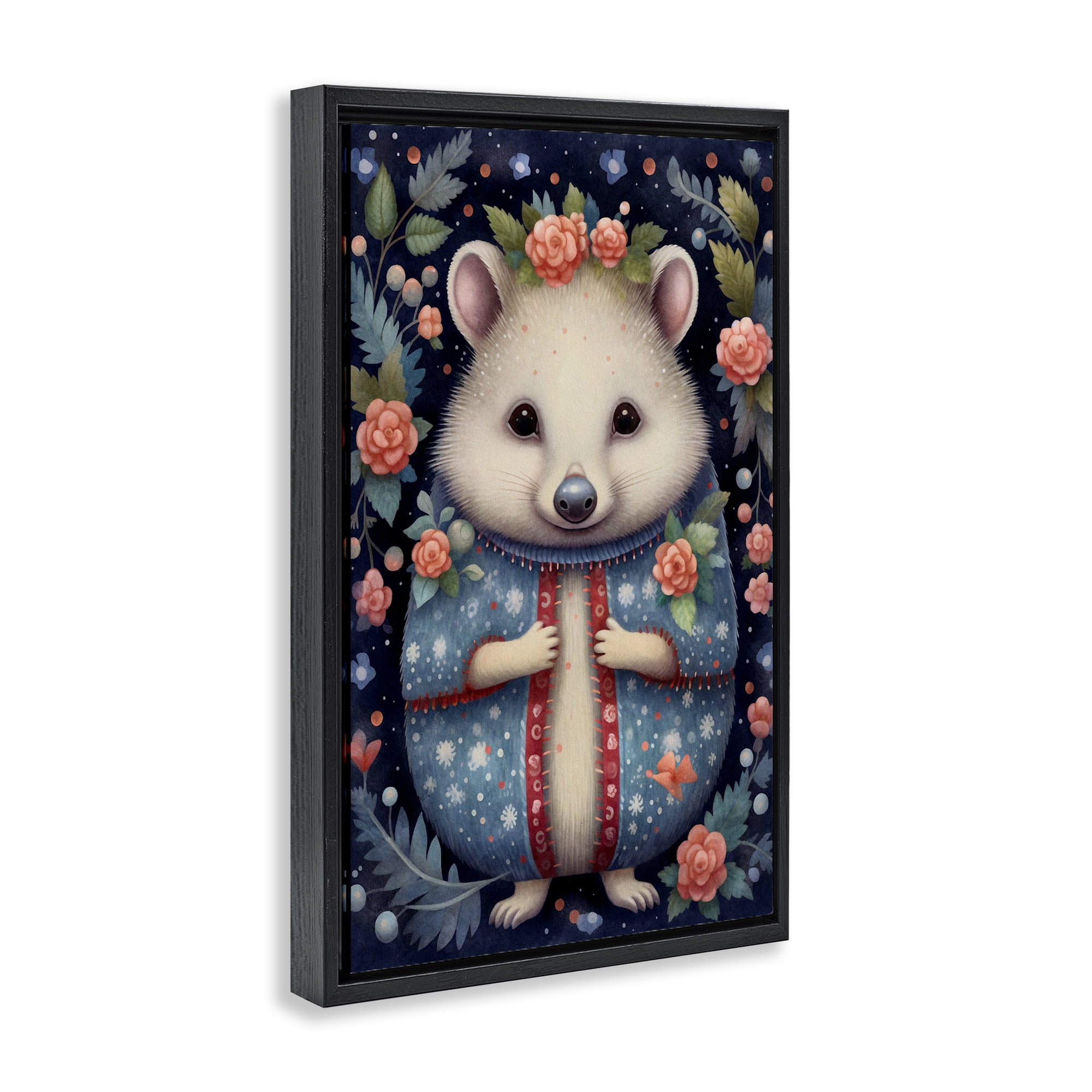 Stupell Industries Woodland Pattern Hedgehog Animals & Insects Painting Black Floater Framed Art Print Wall Art, 21 x 31