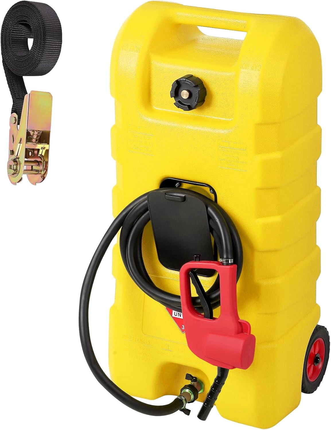 Riedhoff 15.06 Gallon Portable Gas Can, Fluid Transfer Siphon Pump & 10' Delivery Hose, Yellow