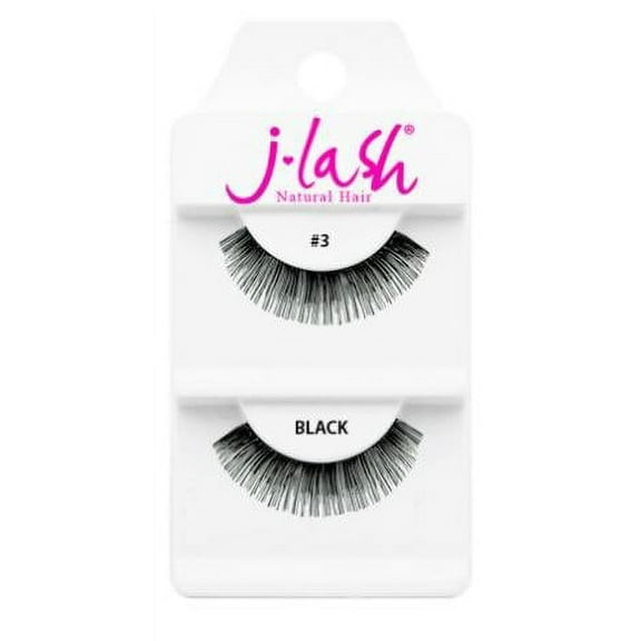 #3 Black , J Lash Daily Eyelashes, hair scalp beauty - Pack of 3 w/ Sleek 3-in-1 Comb/Brush