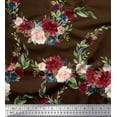 thumbnail image 1 of Soimoi Brown polyester Crepe Fabric Ranunculus & Penoy Floral Print Print Fabric by the Yard 52 Inch Wide, 1 of 3