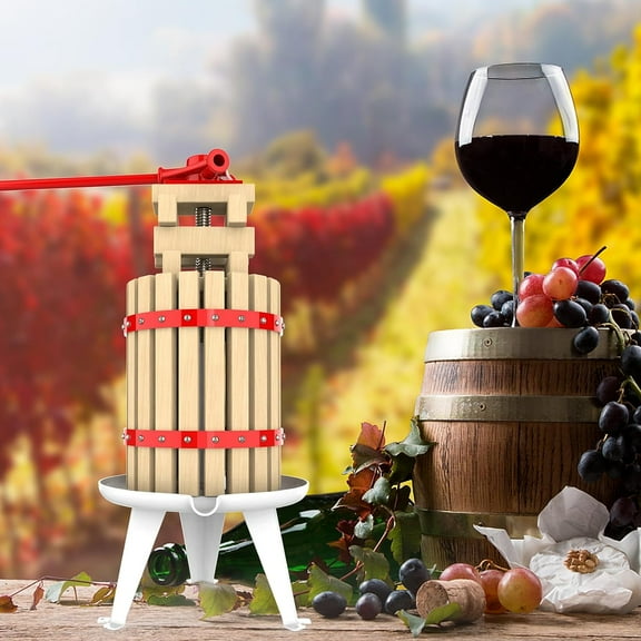 Wine Press & Fruit Cider Press 1.6 Gal - Solid Beech Manual Crusher for Apples, Grapes, Berries | / 6 Wood Blocks, Unfinished Basket  Maker