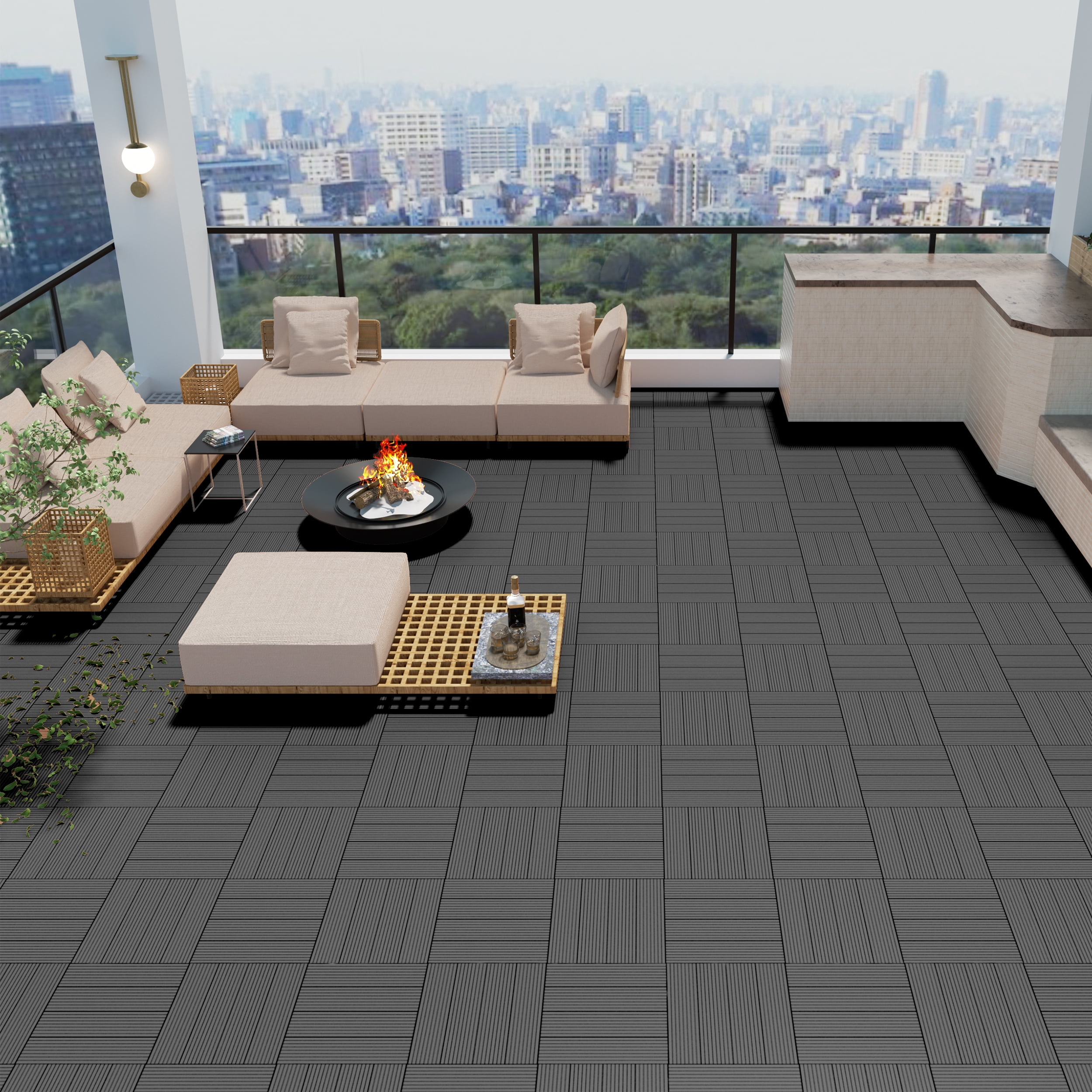 TrumanPick 36 PCS Deck Tiles Patio Pavers Interlocking Flooring Tiles 12"W x 12"L Waterproof Outdoor Flooring for Patio Garden Balcony Backyard All Weather Use, Dark Gray