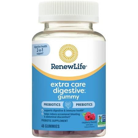 Renew Life Non GMO Gummy Probiotic for Digestive Health, Raspberry, 48 Count
