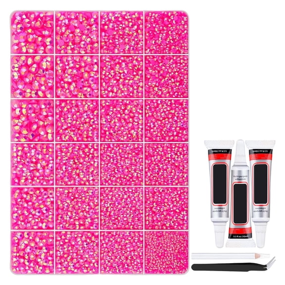 30000 Pcs Resin Rhinestones for Crafting, Flatback Hot Pink Gems Jelly Rhinestones, Mixed Sizes Pink Bedazzling Crystal with Pickup Tool for DIY Crafts Clothing Tumblers Mugs Shoes Fabric Nail Art
