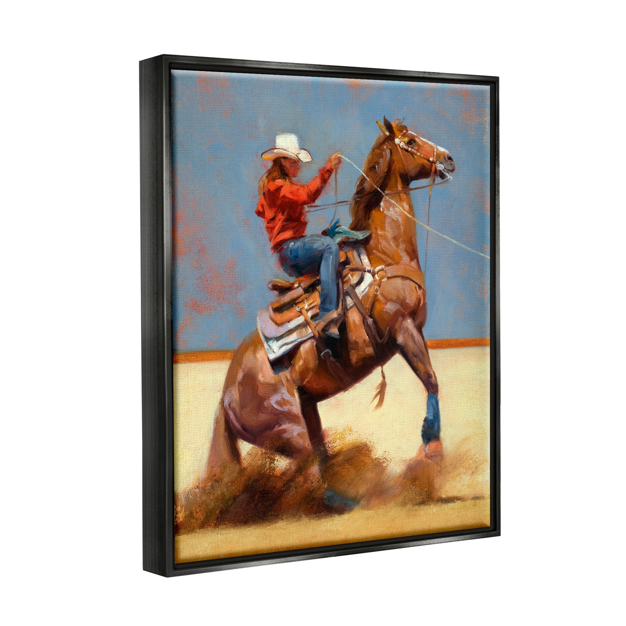 Stupell Industries Equestrian Cowboy Painting Animals & Insects Painting Black Floater Framed Art Print Wall Art, 17 x 21