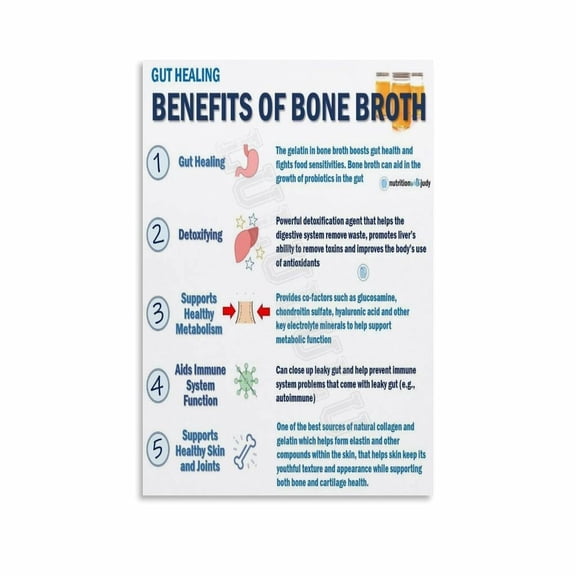 Gut Healing Benefits Of Bone Broth Poster Healthy Food Canvas Painting Wall Art Poster for Bedroom Living Room Decor