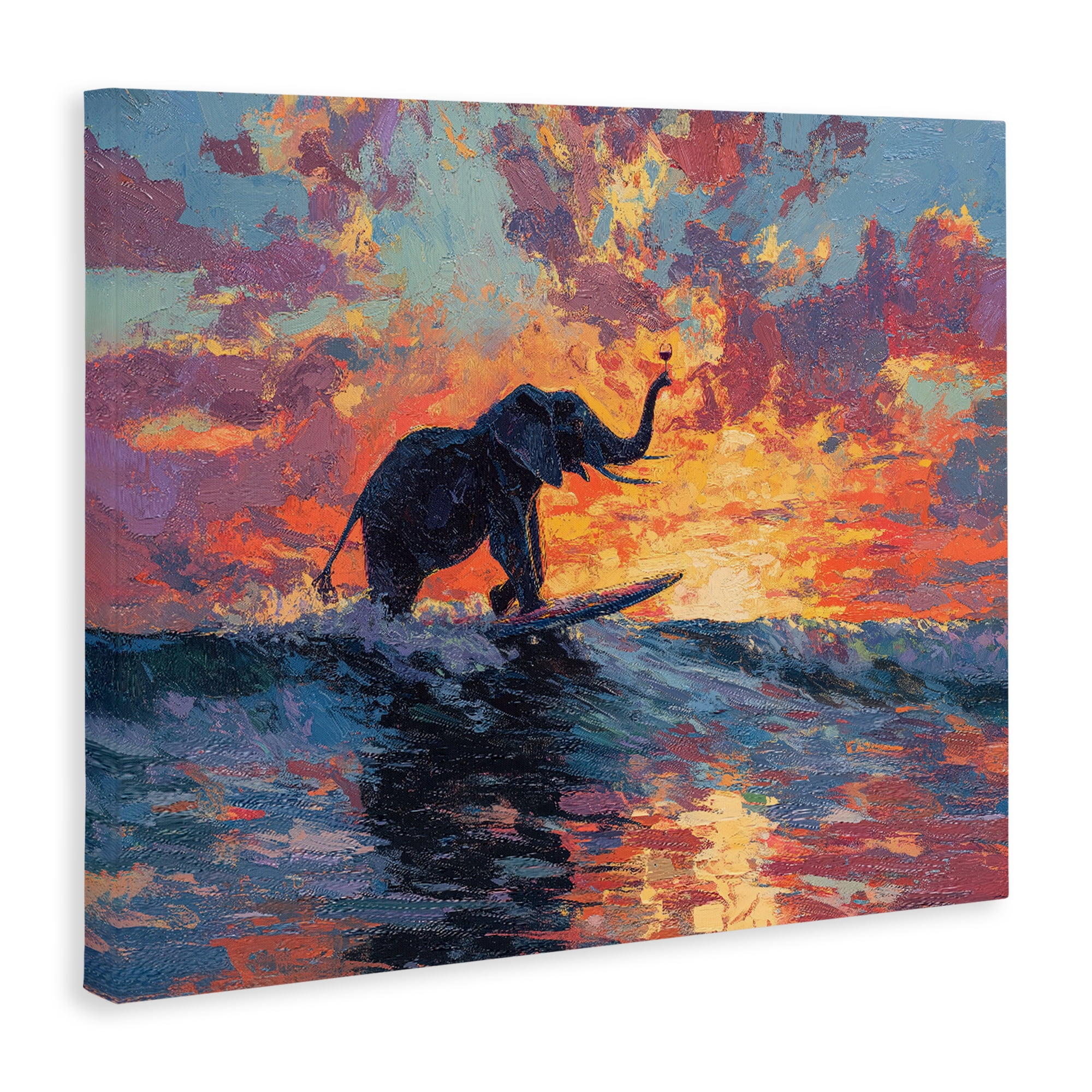 Sunset Surf Elephant Canvas Wall Art, design by Ziwei Li