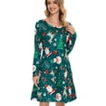 thumbnail image 3 of Deago Women's Long Sleeve Loose Christmas Santa Claus Print Pullover Flared A Line Dress with Pockets, 3 of 11
