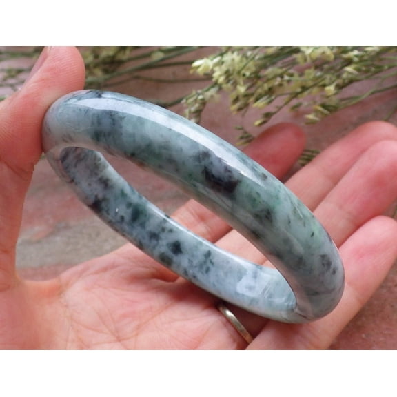 Certified Hand Carved Green Natural Myanmar Burma Grade A JADE Jadeite Circle Bangle Bracelet 56mm ( Has some little Stone Wen )