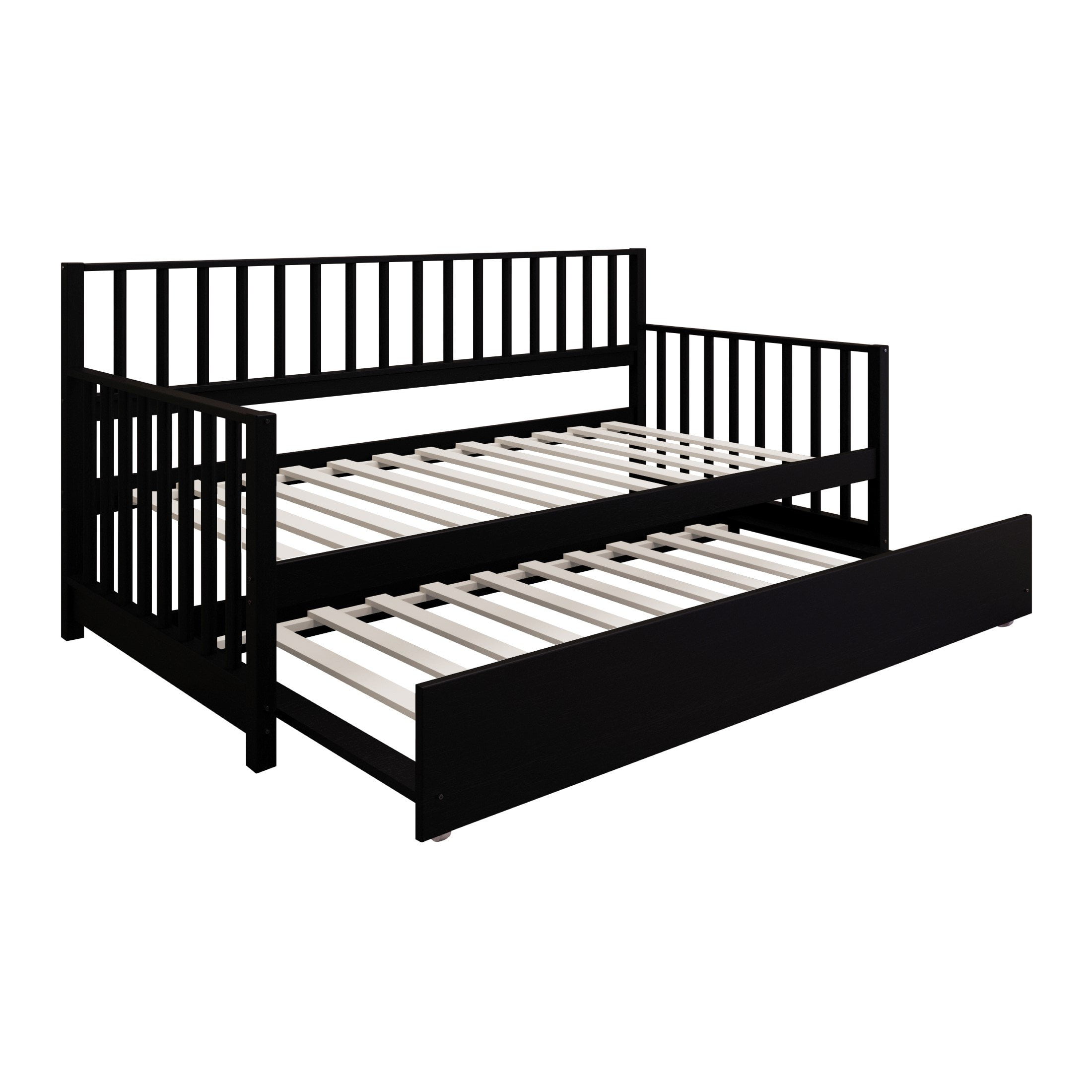 Castle Place Vintage Wood Twin Daybed with Trundle, Black