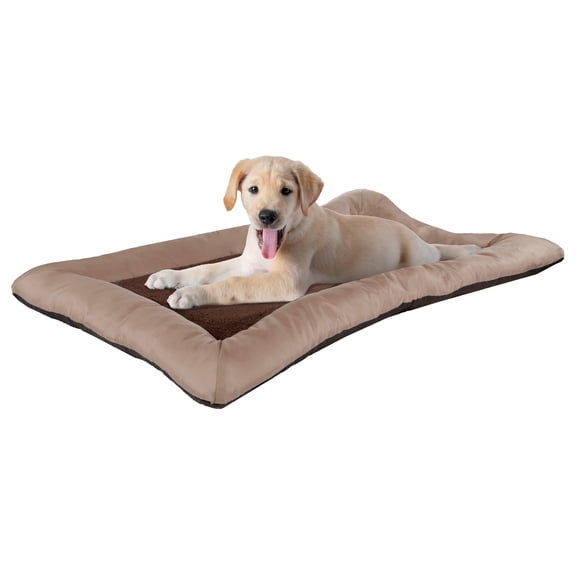 PETMAKER 43x29-Inch Sherpa Dog Bed with Water-Resistant Neck Bolster (Tan)