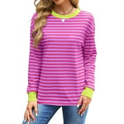Fantaslook Striped Long Sleeve Shirts for Women Crewneck Tunic Tops Color Block Blouses Fall Pullover