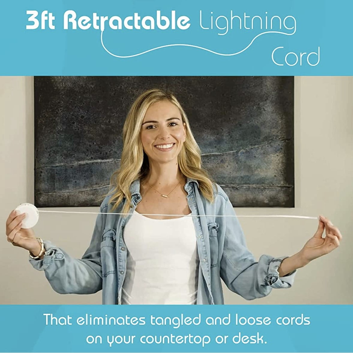 Bibicord 3-in-1 Retractable Lightning Cable, Wall Charger & Power Bank, Compatible with iPhone 14/13/12 (Mint Julep)
