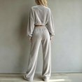 thumbnail image 7 of Leey-World Women Set Outfit Women Fall Clothes Winter Solid Color Long Sleeve Pullover Crop Top and Wide Leg Pants Lounge Set Travel Outfits for Women, 7 of 7