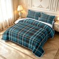 thumbnail image 3 of Manfei Classic Plaid Bed Spread Queen,Vintage Check Queen Coverlet Set,Teal Black,3pcs,1 Quilt and 2 Pillowcases, 3 of 7