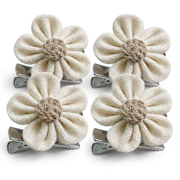 4 Pack White Floral Curtain Tie Back Clips, Boho Farmhouse Flower Drape Holders for Sheer Curtains