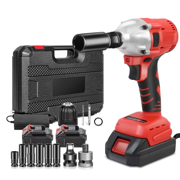 Baokaler Cordless Impact Wrench, Max Torque 740 Ft-lbs Impact Gun 1/2 inch, High Efficiency Brushless Motor with Fast Charger and 2 Battery