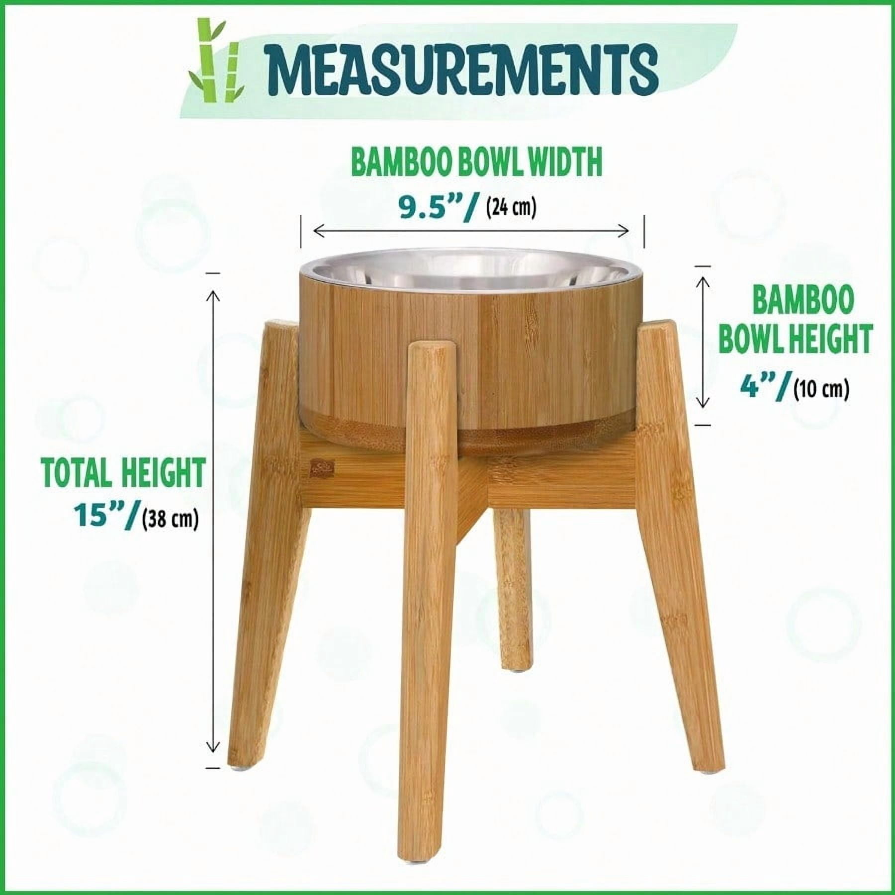 Elevated Dog Bowls For Large Breed 15Inch Tall 74oz Cap Deter Ants And Bugs Raised Single Feeder Suitable For Dry And Wet Pet Foods Bamboo With Stainless Steel Dish
