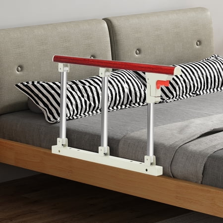 Foldable Bed Safety Rail, Red Wood Finish with 220lbs Capacity, 15.75in Height for Elderly & Child Safety, Easy Installation for Flat/Frame Beds