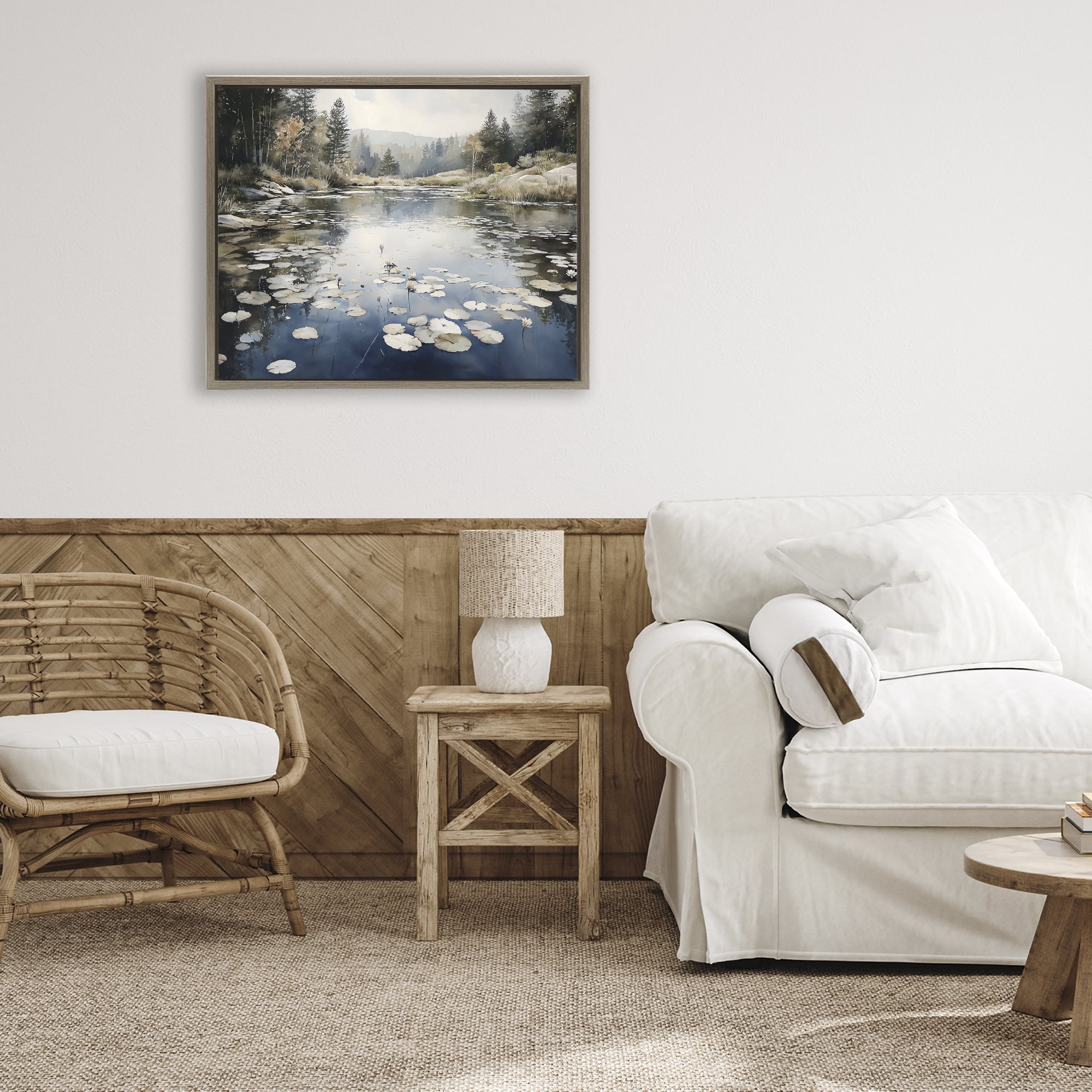 Stupell Industries Still Pond with Morning Reflections Brown Framed Floater Canvas Wall Art, design by Franklyn Gregory