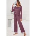 thumbnail image 2 of Women's Long Sleeve Sleepwear Soft Crew Neck Pyjama Set,Purple Red, 2 of 5