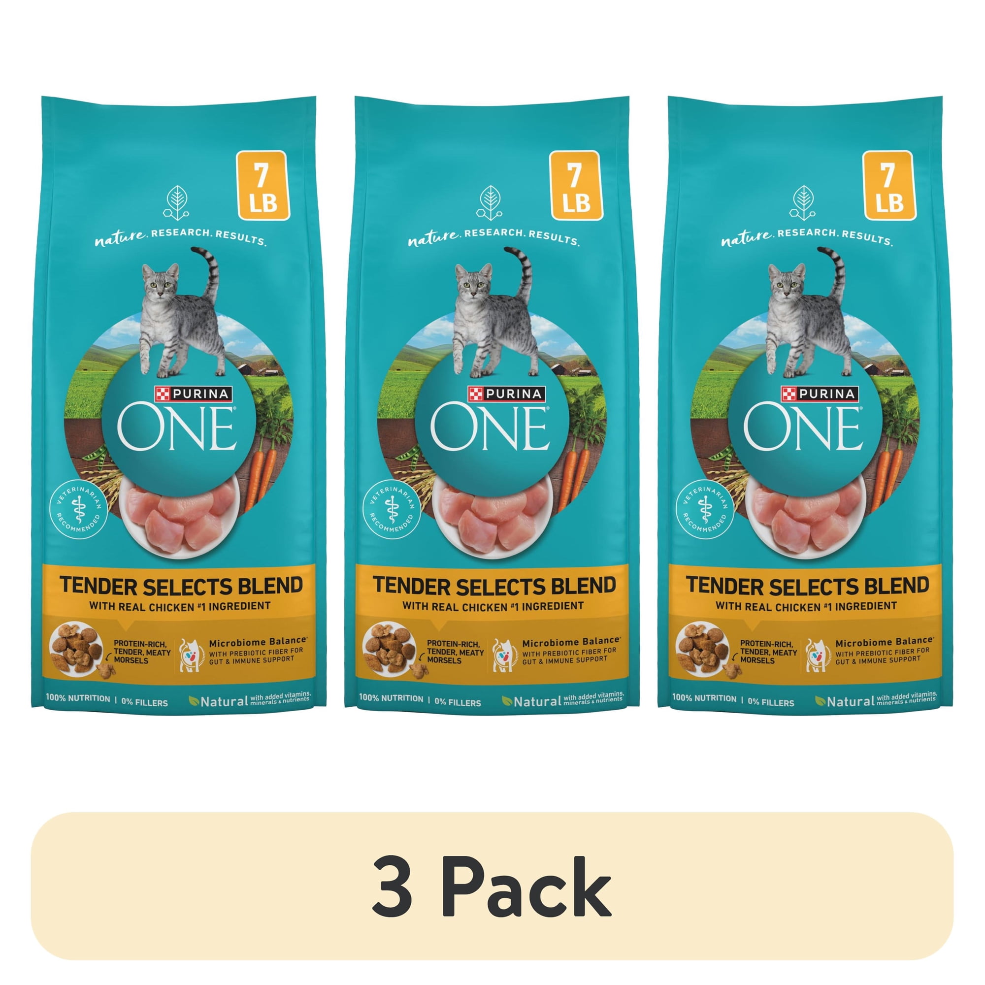 (3 pack) Purina ONE Tender Select Blends Dry Cat Food, Chicken, 7 lb Bag, 4 Pack