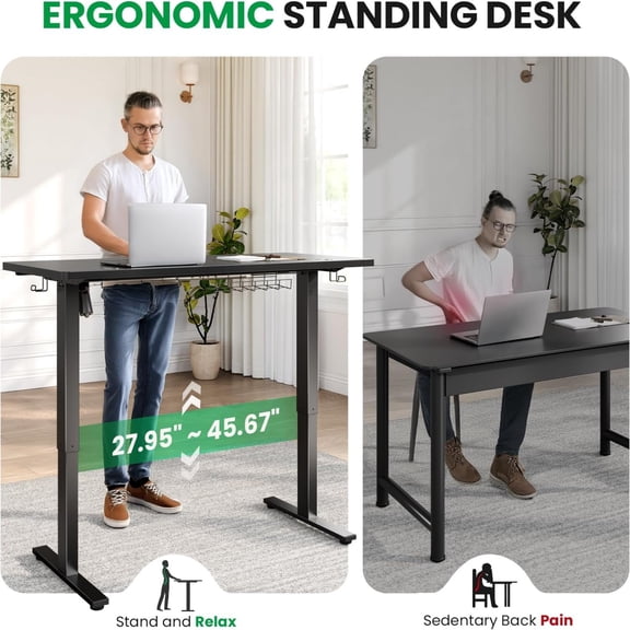 Electric Standing Desk Adjustable - 48 x 24 Inch Sit Stand up Desk with Cable Management - 3 Memory Preset Adjustable Height Table