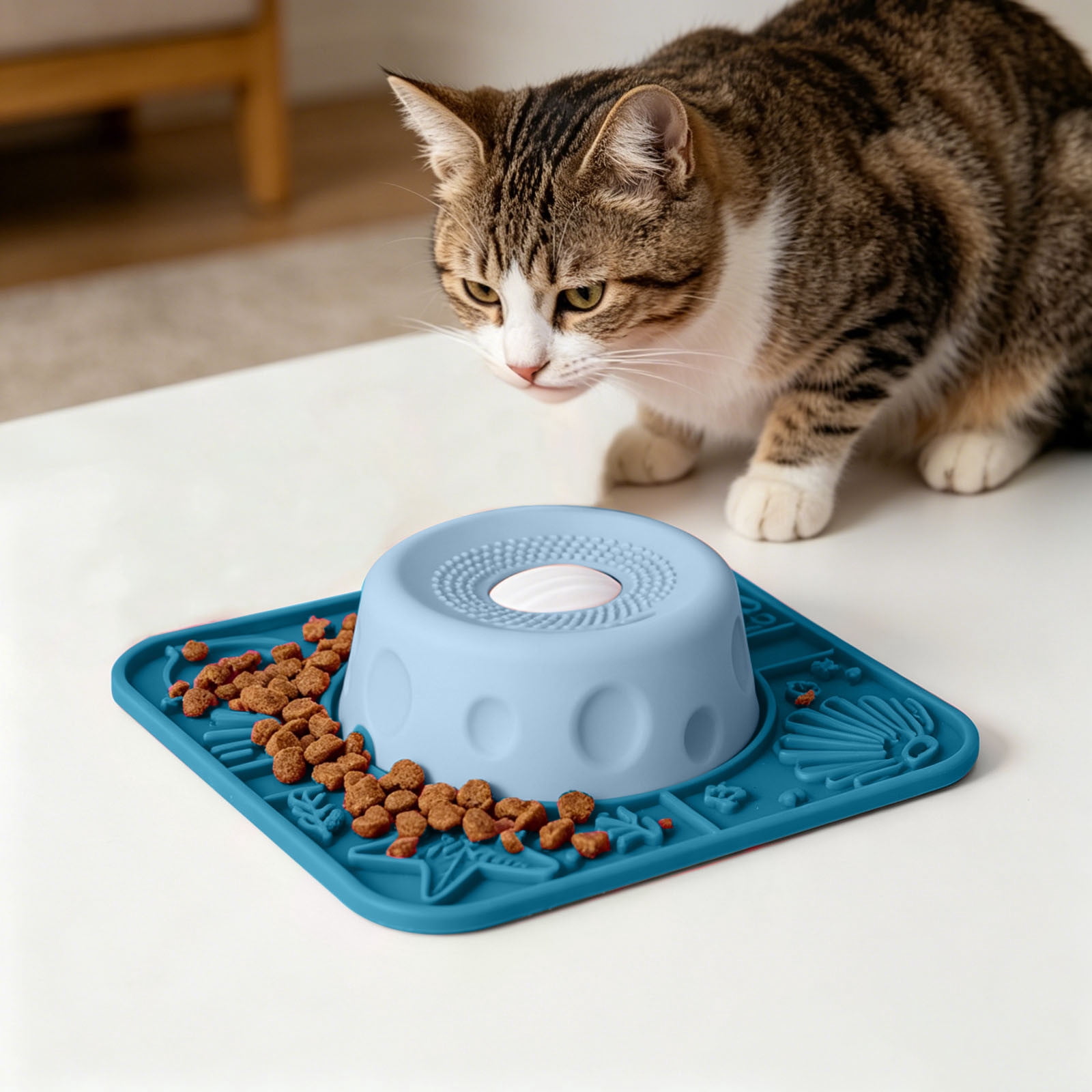 Slow Feeder Dog Lick Bowl With Rolling Ball, Anti-Slip Slow Feeding Bowl For Liquid Treats, Bone Broth, Yogurt,Wet Food, Anxiety Relief Enrichment Lick Toy For All Dogs & Cats 11"x9"x3"