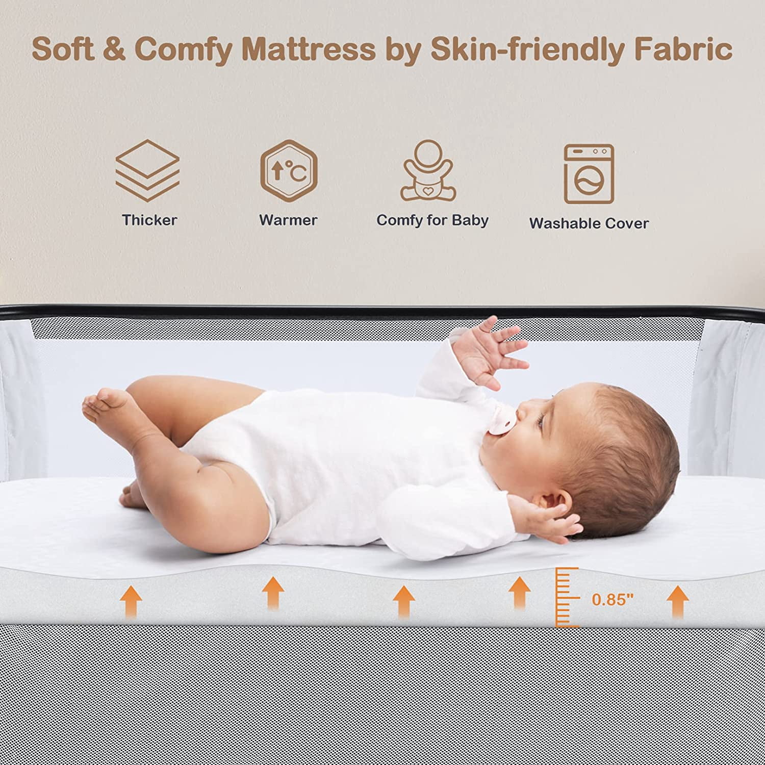 Adnoom 7-Level Adjustable Bassinet & Bedside Sleeper - Portable Infant Bed for Newborns 0-6 Months (Light Gray)