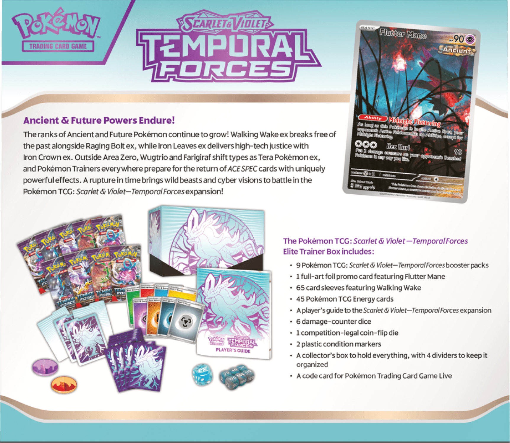 Pokemon Trading Card Games SV5 Temporal Forces Elite Trainer Box Walking Wake