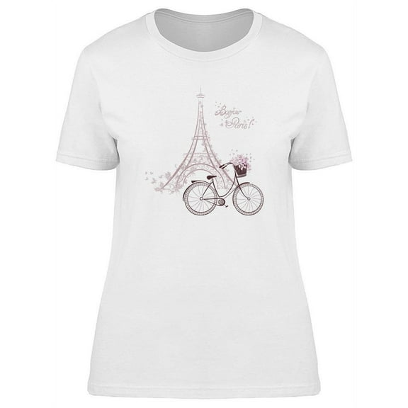 Bonjour Paris Eiffel And Bicycle T-Shirt Women -Image by Shutterstock, Female 3X-Large