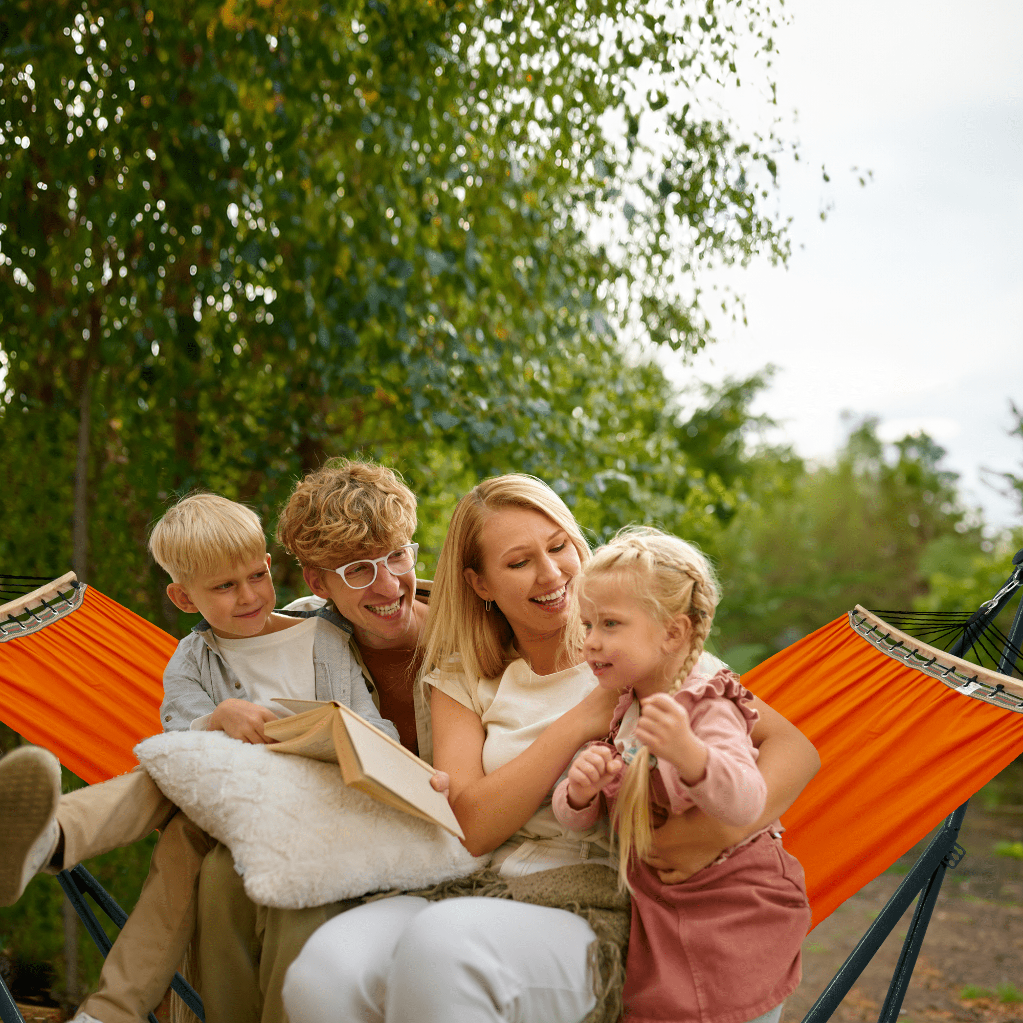 Tranquillo Sturdy Steel Hammock Stand with Premium Cotton Canvas Hammock, Orange