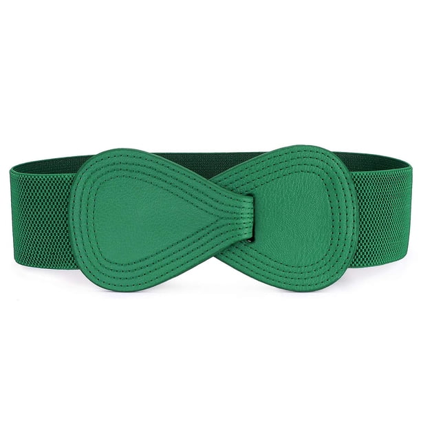 Hebilla de enclavamiento Cinturón elástico de cuero sintético en forma de 8 Cintura para dama-verde
