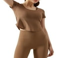 thumbnail image 2 of Femmes Entraînement T-Shirts Manches Courtes Ourlet Courbé Yoga Tops, 2 of 6