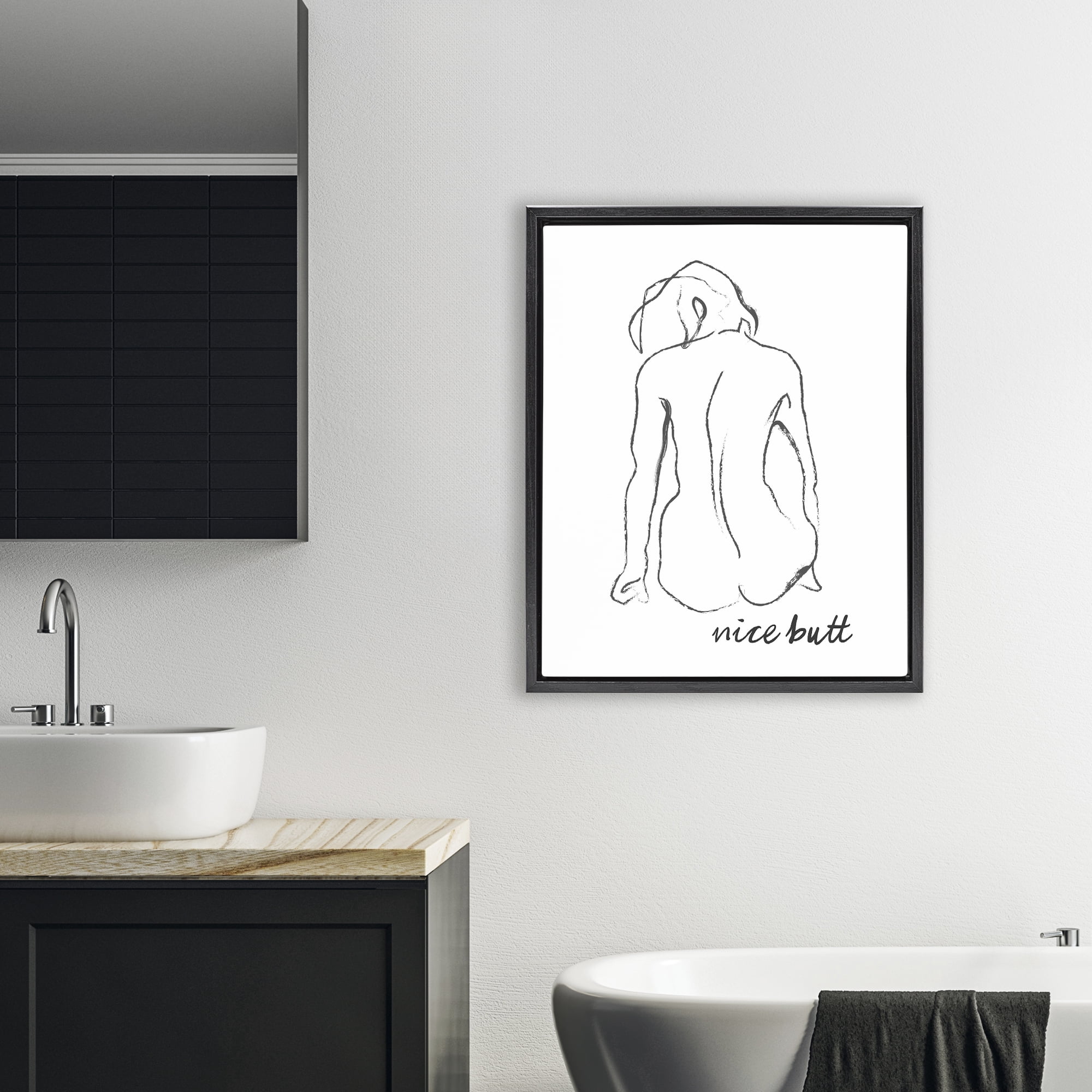 Stupell Industries Nice Butt Bathroom Refresh Black Framed Floater Canvas Wall Art, design by Lettered and Lined