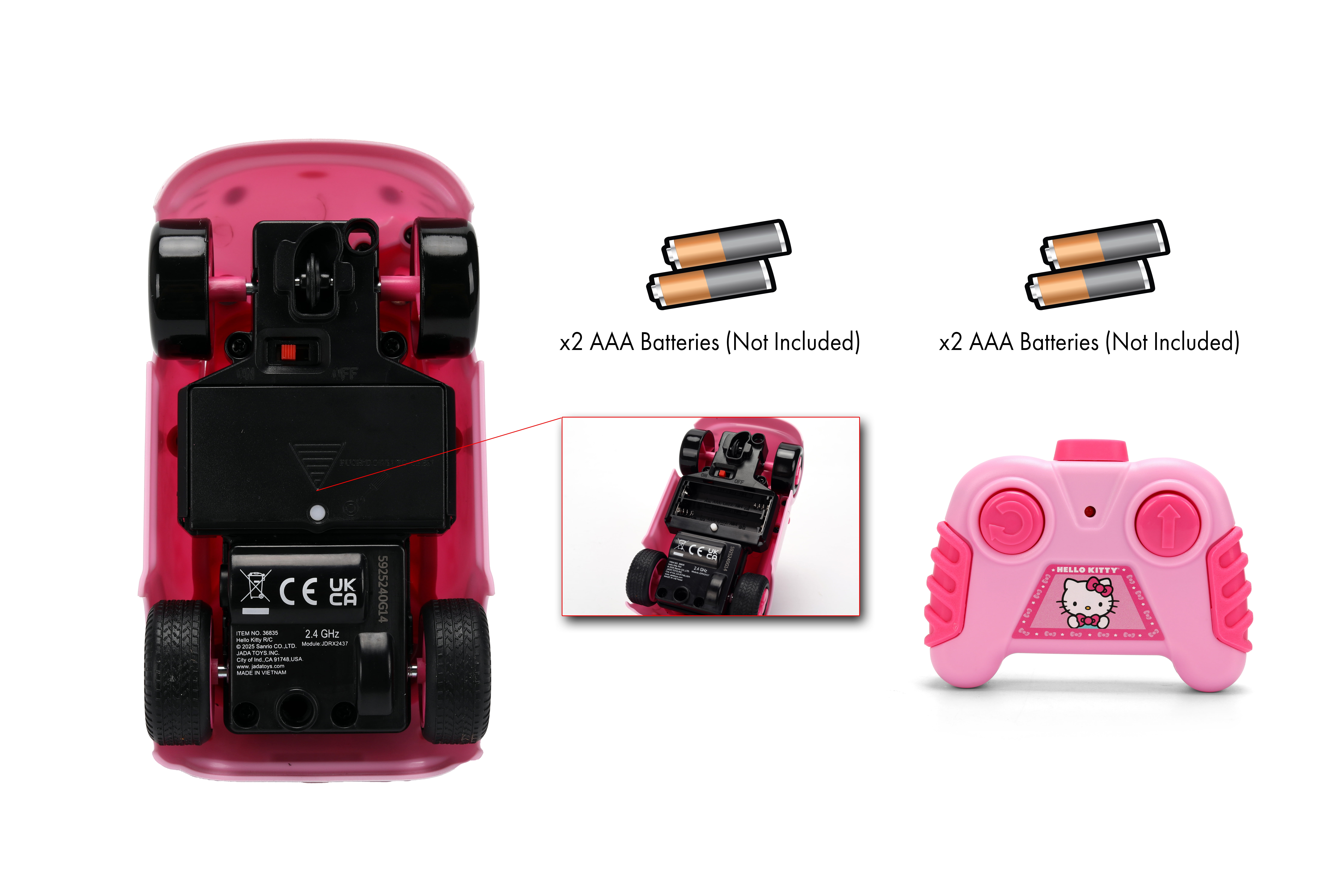Hello Kitty RC Car 1:32 Scale Vehicle – Simple Function Remote Control Pink Convertible with Non-Removable Figure by Jada Toys