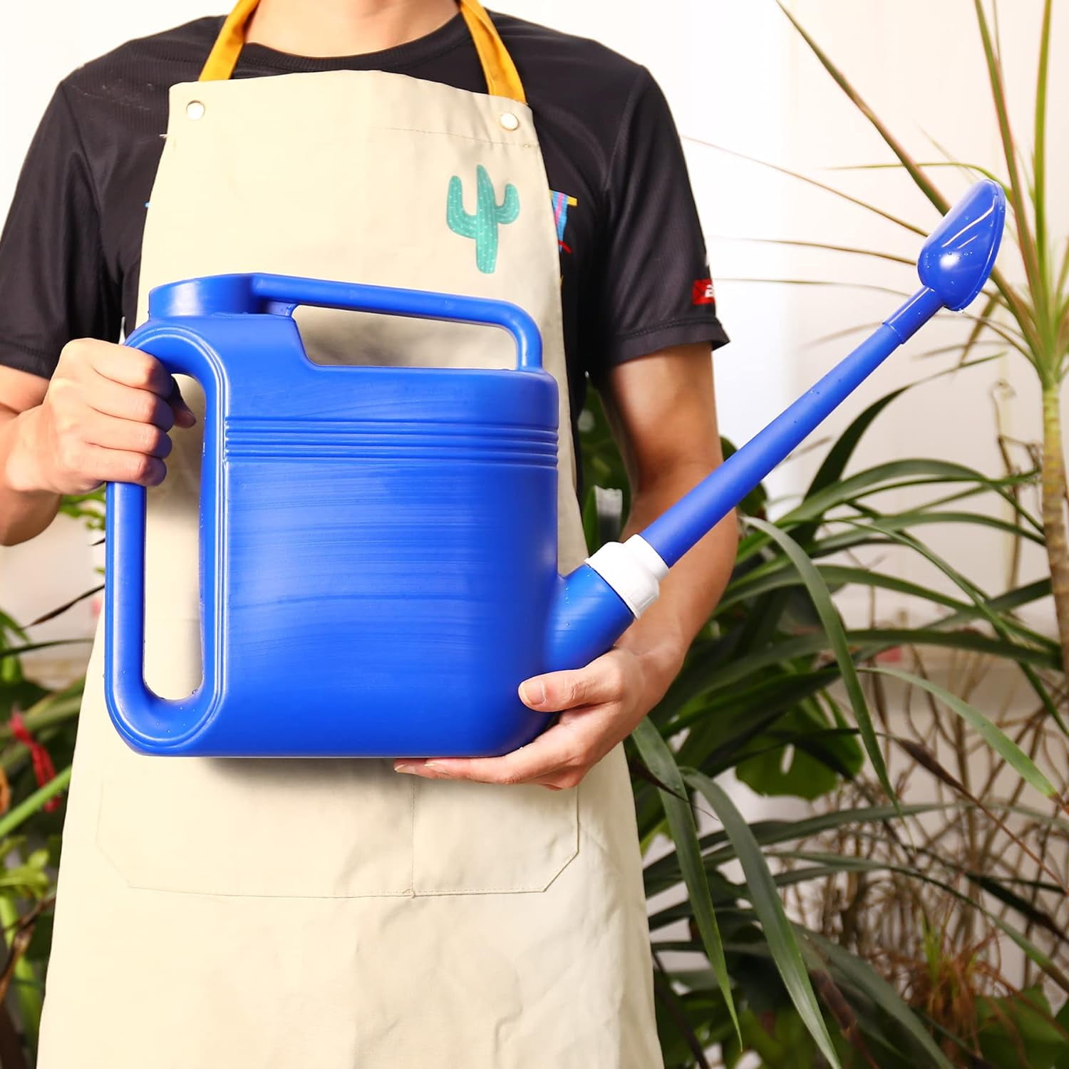 1.5 Gallon Watering Can for Outdoor & Indoor Plants, Large Garden Watering Pot with Lightweight and 5.5L Capacity, Plastic Watering Can with Long Spout and Metal Removable Sprinkler Head, Blue