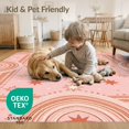 thumbnail image 4 of ODIKA 5'x7' Washable Area Rug Non-Slip, Chair-Friendly Boho Scallop Arch Motifs Tossed Dot Scattered Dotted Pink Cute Refined for Dining Room, Under Table, Home Office, 4 of 7