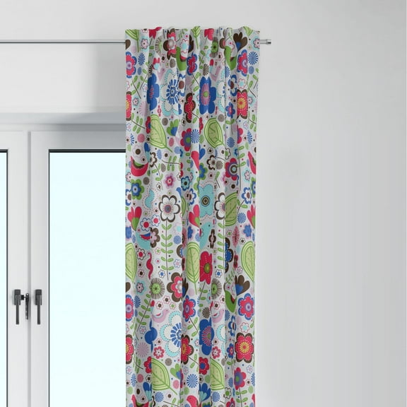 Bacati - Single Light Filtering Curtain Panel Botanical Pink/Multicolor