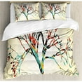 thumbnail image 3 of Modern Duvet Cover Set King Size, Retro Vintage Style Colorful Design on Abstract Black Tree with Leaves Buds Artwork, Decorative 3 Piece Bedding Set with 2 Pillow Shams, Multicolor, by Ambesonne, 3 of 3