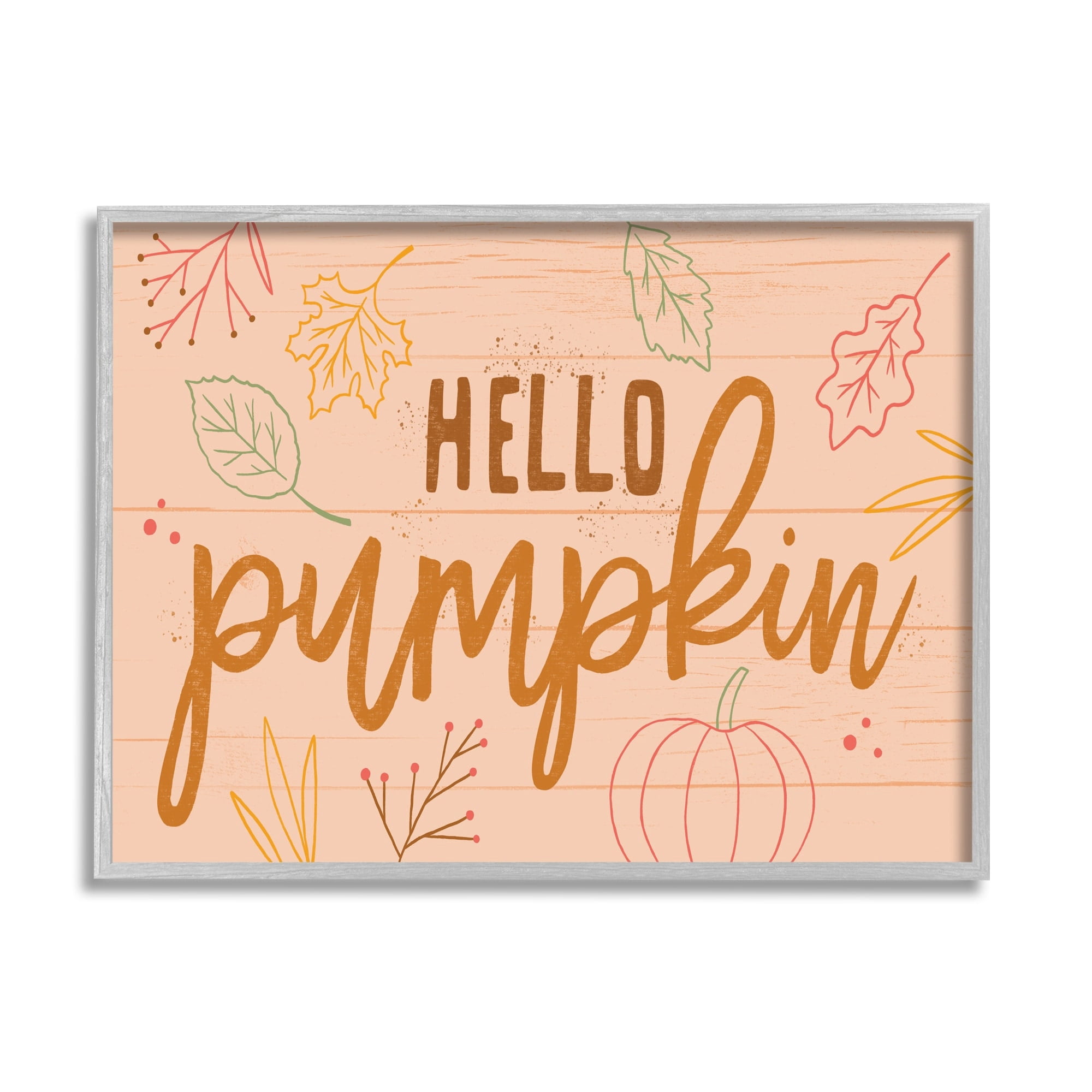 Hello Pumpkin Patterned Botanicals Autumn Phrase Design Inspirational Graphic Art Framed Art Print Wall Art