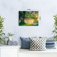 thumbnail image 3 of Arte mural de madera de roble verde, atardecer retro, paisajes naturales y bosques; pintura sobre lienzo de montañas al amanecer; pintura al óleo de bosque iluminado por la luz del sol, 3 of 6