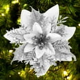 thumbnail image 2 of 24 Pieces 5.5 Inch Christmas Poinsettia Flower Christmas Glitter Artificial Flower with Clips and Sticks Xmas Tree Ornament for Home Wreath Garland Party Decor, 2 of 7