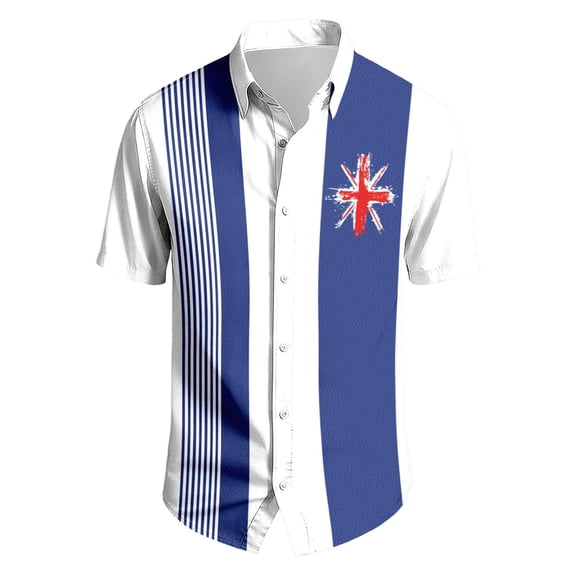 Mens Patriotic 4th of July Shirts Vintage Short Sleeve American Flag Print Hawaiian Bowling Casual Button Down Shirt