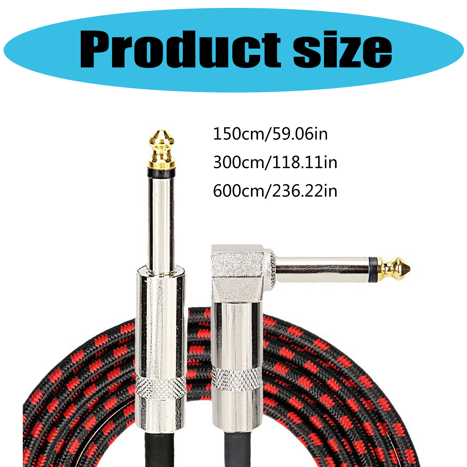 Nylon Guitar Cable 1/4inch Electric Guitar Cord Right Angled Electric Guitar Cable 6.35mm Plugs Instrument Cable for Basses