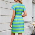thumbnail image 6 of Ashirexll Summer Dresses for Women Midi Dresses Women Casual V-Neck Short Sleeve Bandage Stripe Printed Loose Sling Dress, 6 of 7